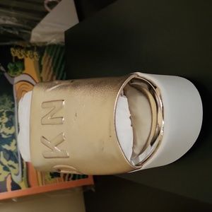 DKNY Gold metallic platform slide sandals